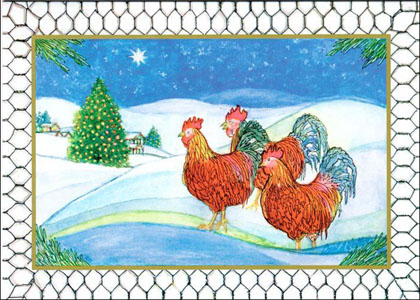 Rooster Christmas Celebration with Chicken Wire Border