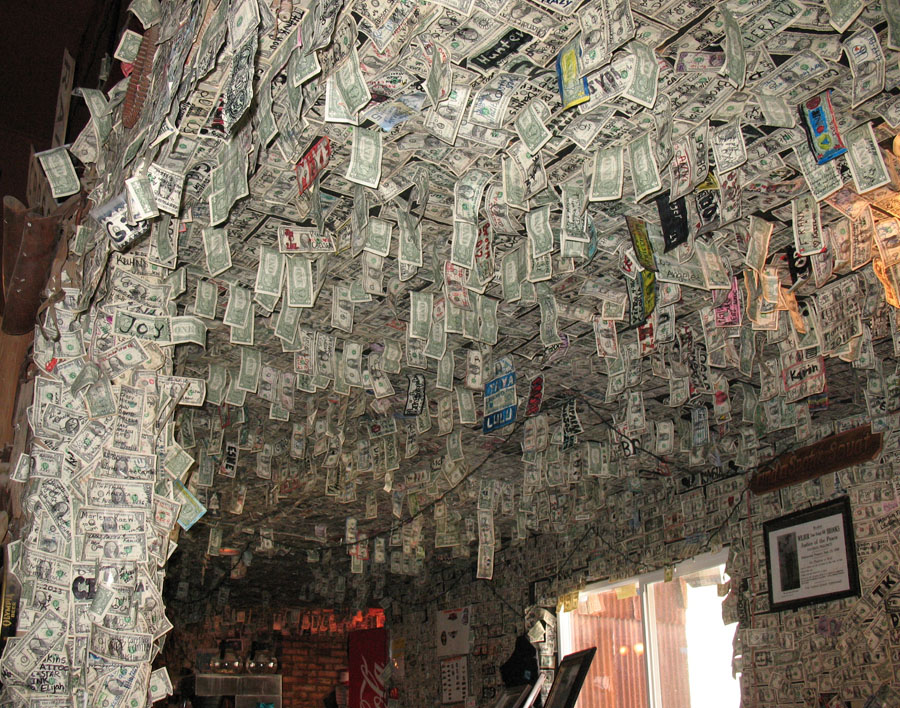 Four more dollars on the walls of the Dollar Bill Bar